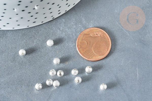 Perle intercalaire ronde laiton argenté sablée 4mm , perle argentée texturée pour création bijoux, x20 (G8002)