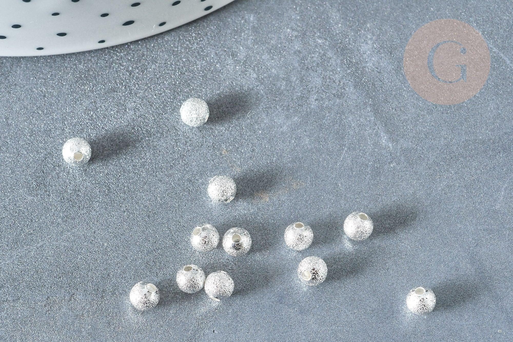 Perle intercalaire ronde laiton argenté sablée 4mm , perle argentée texturée pour création bijoux, x20 (G8002)