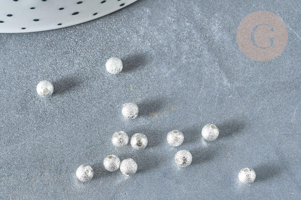 Perle intercalaire ronde laiton argenté sablée 4mm , perle argentée texturée pour création bijoux, x20 (G8002)