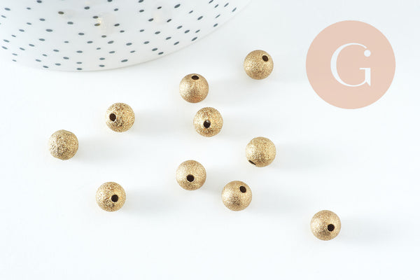 Perle intercalaire ronde laiton brut sablée 8mm, x10 (G10728)