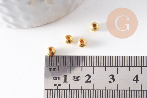 Perle intercalaire ronde laiton doré sablée 4mm, x10 (G4079)