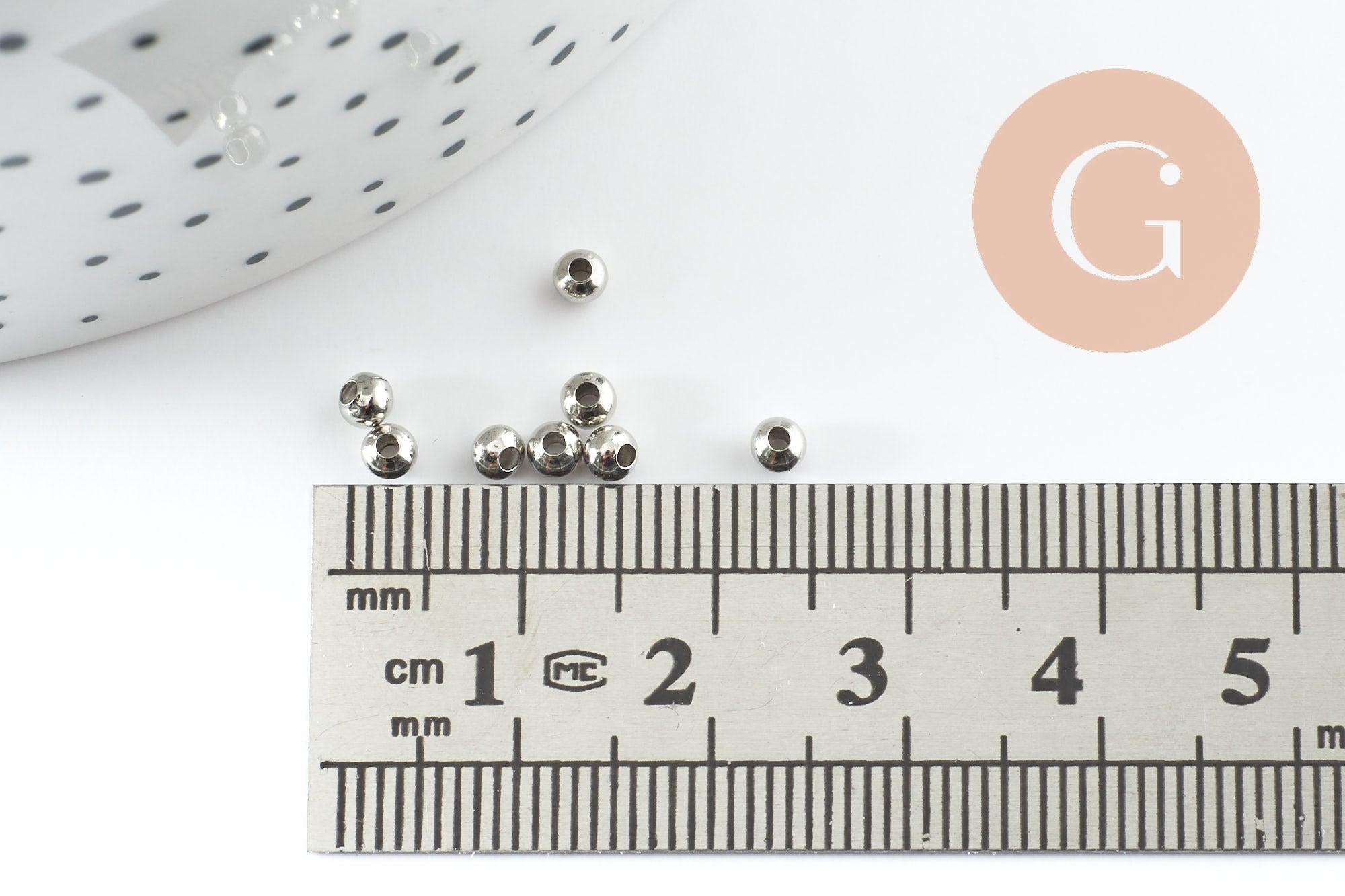 Perle intercalaire ronde laiton platine 3mm, x10g (G10027)