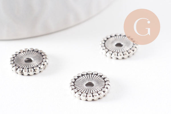 Perle intercalaire rondelle argent vieilli, perles argent,12mm x10 (G0178)