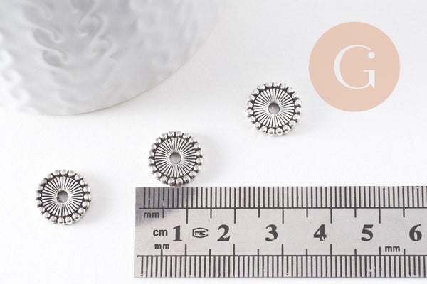 Perle intercalaire rondelle argent vieilli, perles argent,12mm x10 (G0178)