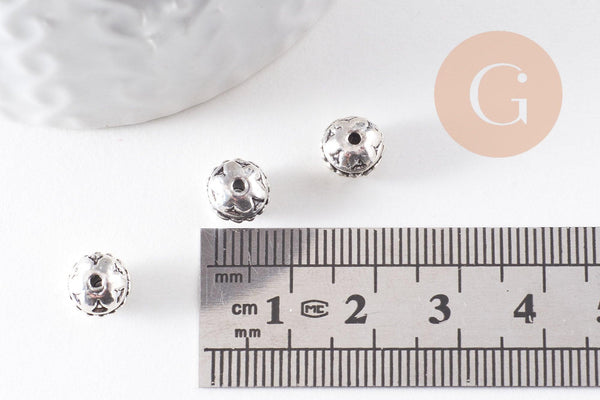 Perle intercalaire zamac argent gravé 8mm, x10 (G1681)