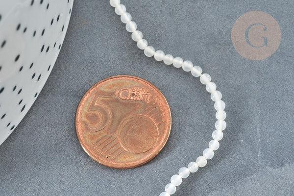 Perle jade blanc naturel ronde 2mm, x1 fil de 41 cm (G7397)