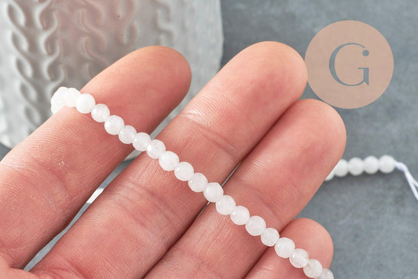 Perle jade naturel blanc facette 4mm, pierre naturelle, x1 fil de 36.5cm (G3001)