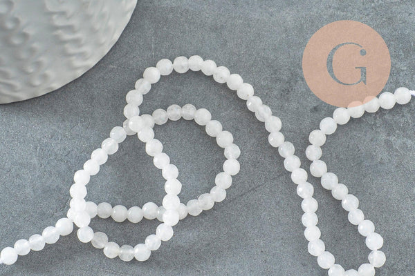 Perle jade naturel blanc facette 4mm, pierre naturelle, x1 fil de 36.5cm (G3001)