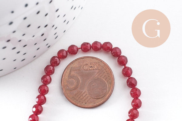 Perle jade rouge bordeau,pierre,perle facette,jade,4mm,fil de36 cm x1 (G1111)