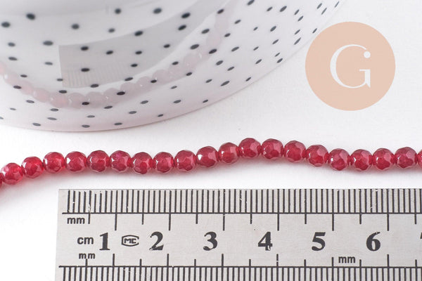 Perle jade rouge bordeau,pierre,perle facette,jade,4mm,fil de36 cm x1 (G1111)