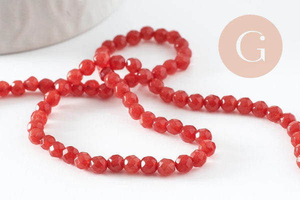 Perle jade rouge vif ,pierre naturelle,jade naturel, perle facette,jade,4mm,fil de 37 cm (G0887)