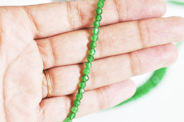 Perle jade vert, pierre naturelle, jade naturel, perle pierre, perle facette, 4mm, fil de 36cm, x1 (G2925)