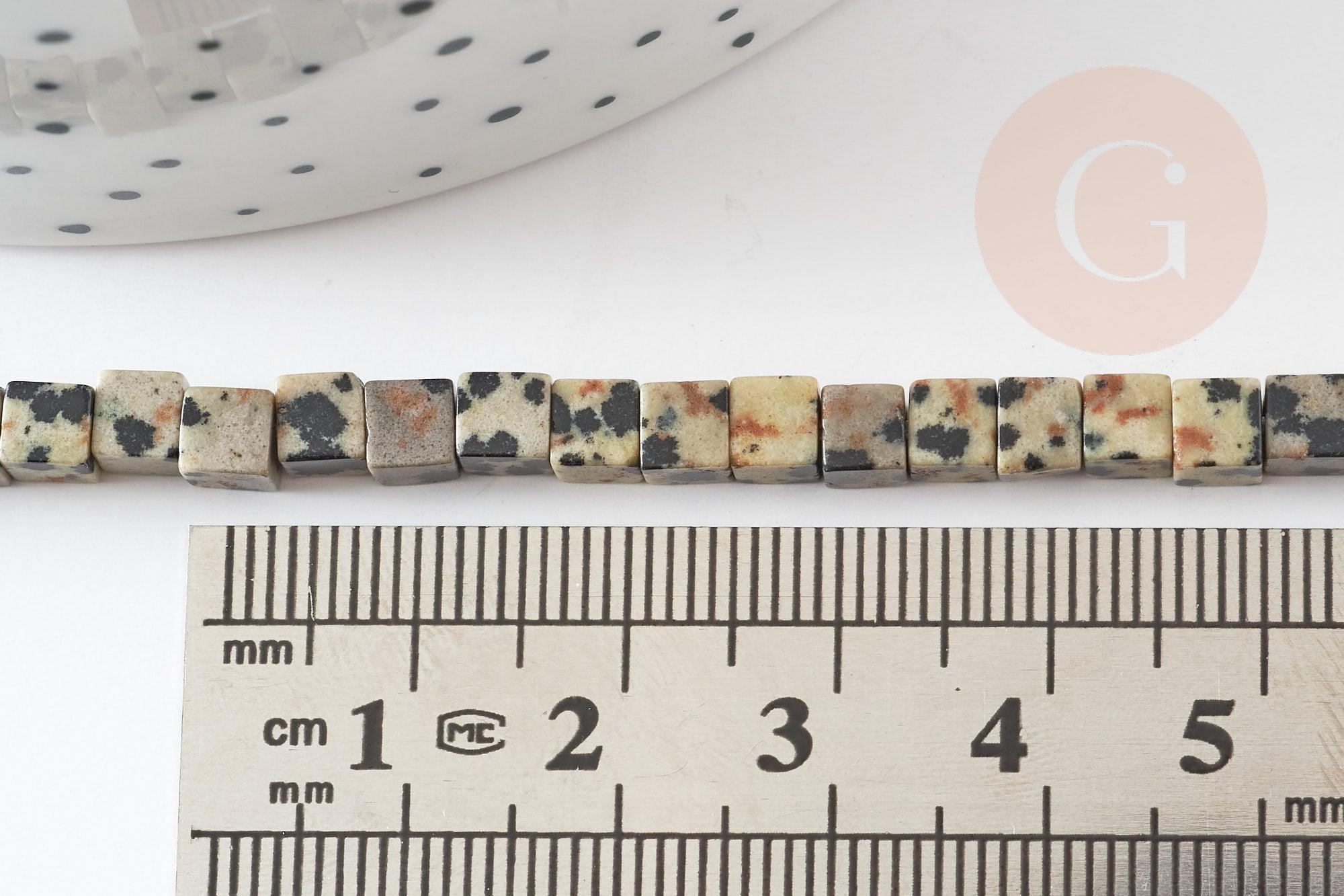 Perle jaspe dalmatien, perle carrée jaspe tacheté,pierre naturelle,perles jaspe pierre, fil de 94 perles, 4mm, x1 (G1650)