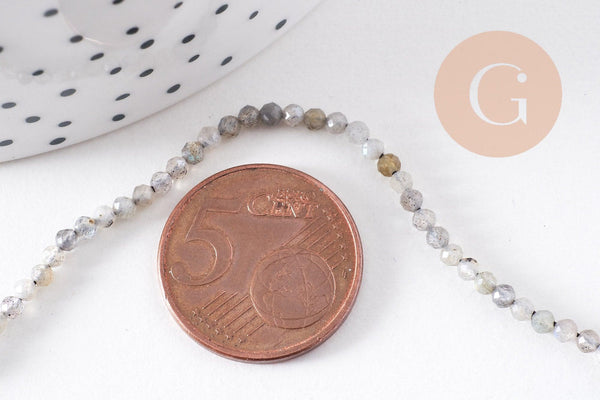Perle labradorite ronde facette,bijou pierre naturelle,labradorite naturelel,pierre naturelle,perles pierre,2mm, fil de 200, x1 (G3100)