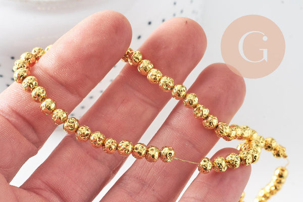 Perle lave dorée perle ronde,lave naturelle,lave blanche, pierre naturelle, fil de 38cm ,4mm x1 (G1543)