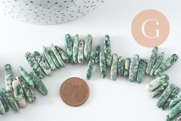 Perle longues en jaspe vert naturel, des perles en pierre pour creation de bijoux en pierre naturelle,13-22mm,fil de 38cm, X1 (G3525)