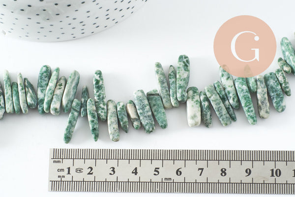 Perle longues en jaspe vert naturel, des perles en pierre pour creation de bijoux en pierre naturelle,13-22mm,fil de 38cm, X1 (G3525)