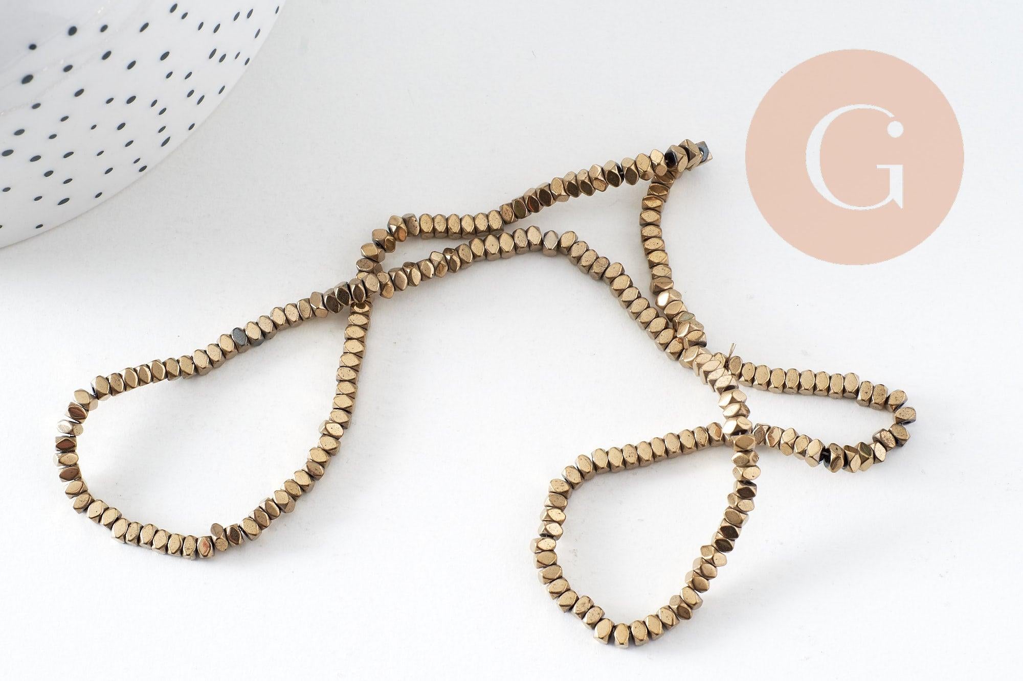 Perle losange hématite bronze non magnétique, des perles en imitation de pyrite pierre, 3x3mm,41cm le fil de 200 perles, x1 (G5022)
