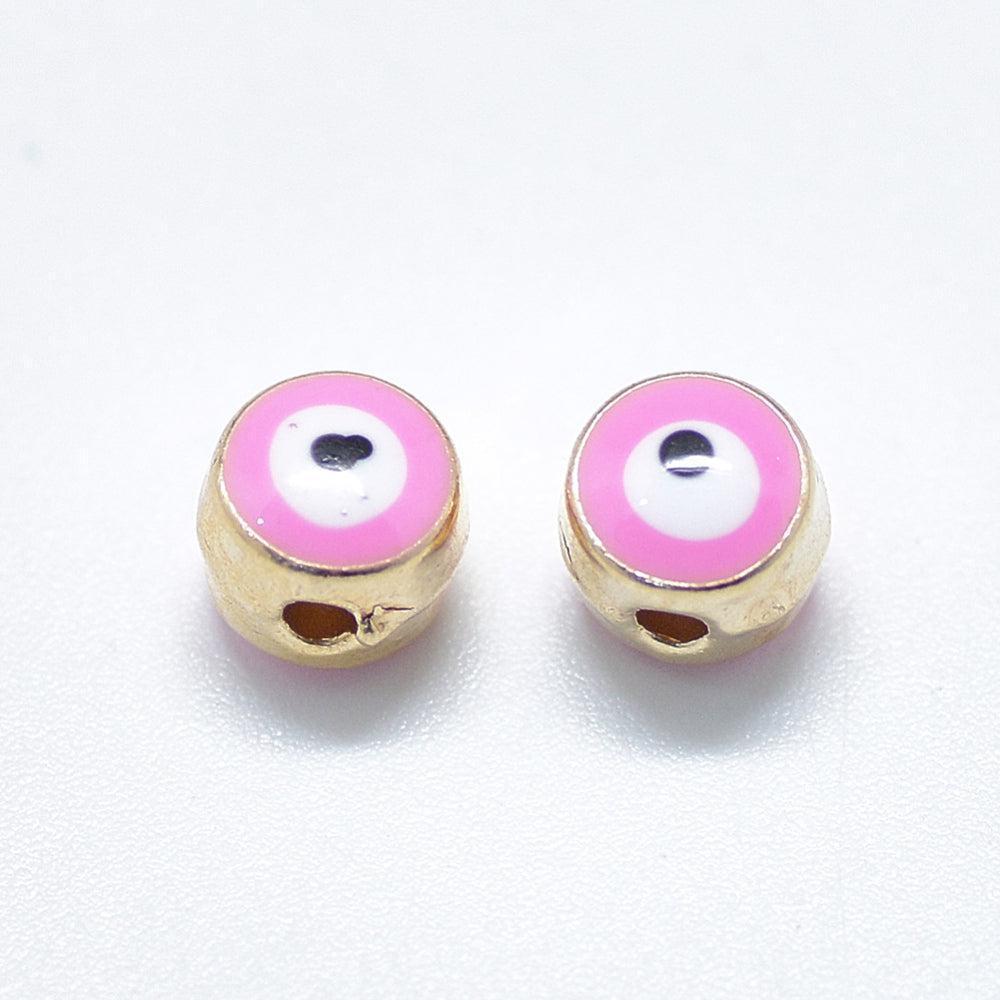 Perle mauvais œil doré émail rose zamac doré 6mm, x10 (G10316)