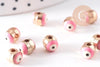 Perle mauvais œil doré émail rose zamac doré 6mm, x10 (G10316)