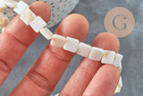 Perle nacre blanche naturelle carrée, coquillage blanc, 8-9mm,le fil de 40cm, x1 (G3873)