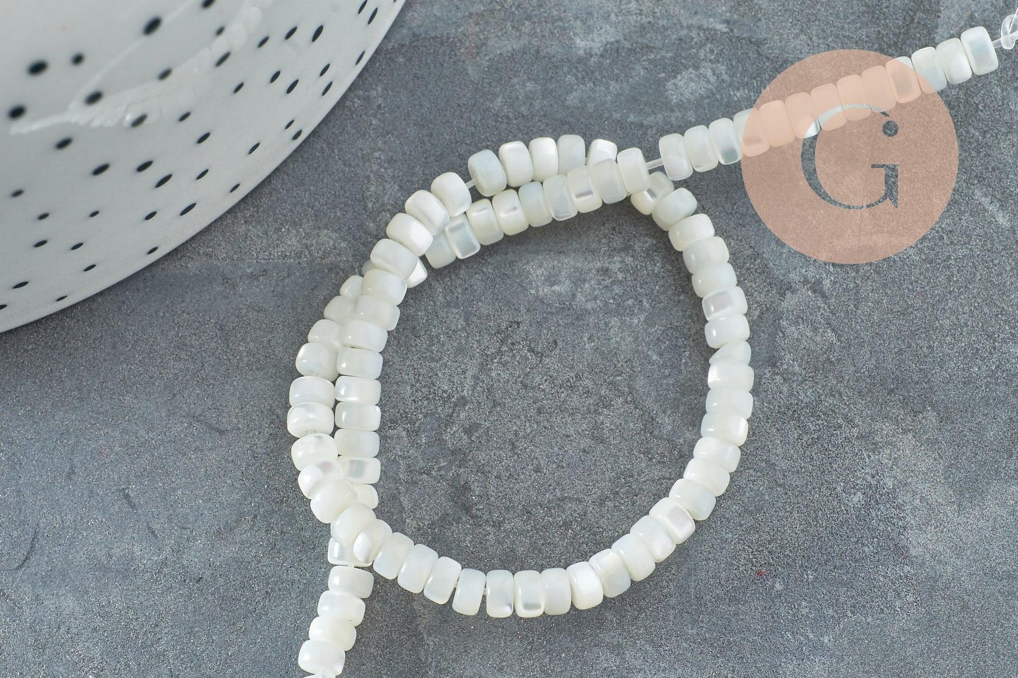 Perle nacre blanche naturelle heishi 2x4mm, x1 fil de 20cm (G4475)