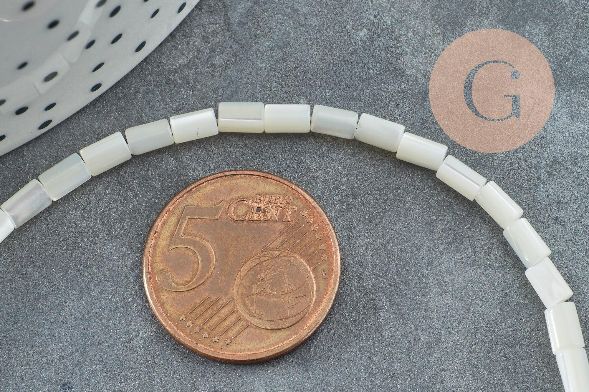 Perle nacre blanche naturelle heishi,tube coquillage ivoire,3x5mm, le fil 20cm, x1 (G4140)