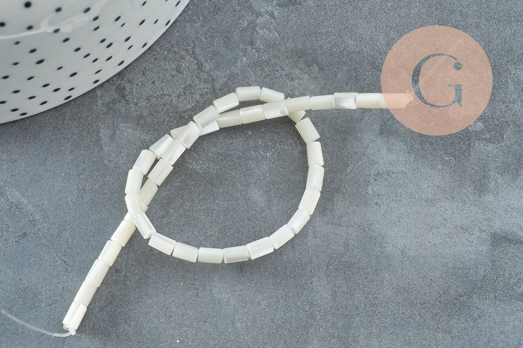 Perle nacre blanche naturelle heishi,tube coquillage ivoire,3x5mm, le fil 20cm, x1 (G4140)