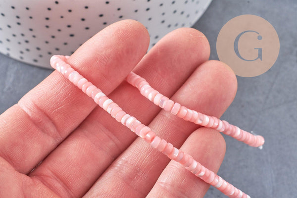 Perle nacre naturelle heishi rose pastel,tube coquillage coloré,perle coquillage, 2x4mm, le fil de 95 perles, x1 (G4474)