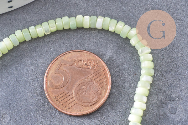 Perle nacre naturelle heishi vert pastel,tube coquillage coloré,perle coquillage,2x4mm, le fil de 40cm, x1 (G4770)