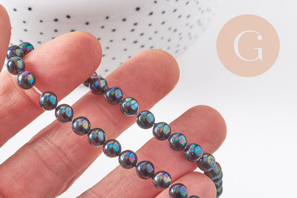 Perle nacre naturelle noire 6mm eau douce, le fil de 40cm x1 (G10913)