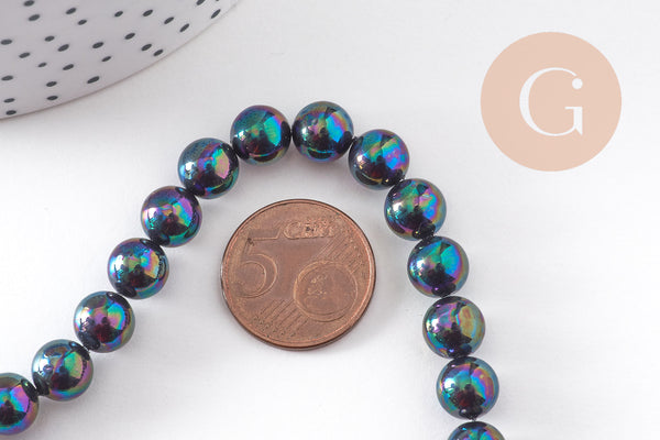 Perle nacre naturelle noire 8mm eau douce, le fil de 40cm x1 (G10912)