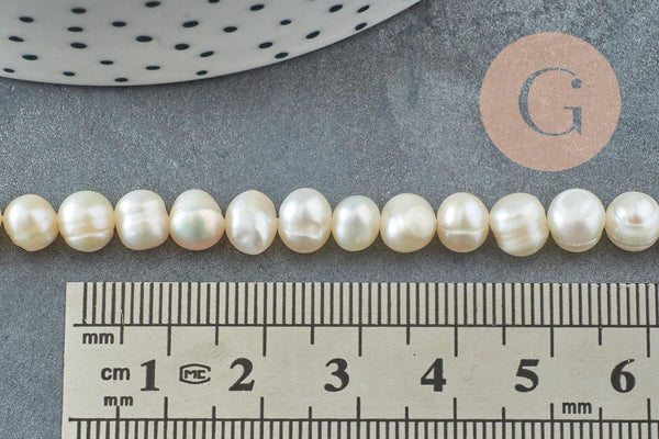 Perle naturelle blanche grade A 6-7mm, x1 fil 36cm (G0549)