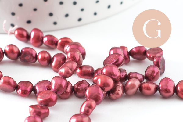 Perle naturelle colorée, perle polie,perle patate,perle percée de culture, perle eau douce, 6-7mm, le fil, X1(G0136)