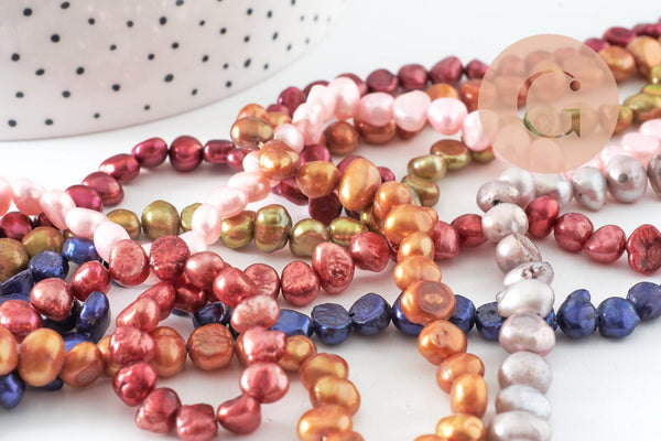 Perle naturelle colorée, perle polie,perle patate,perle percée de culture, perle eau douce, 6-7mm, le fil, X1(G0136)