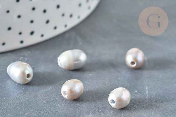 Perle naturelle d'eau douce grise forme mixte 7-10mm, trou large, x1 (G7360)