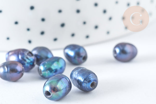 Perle naturelle eau douce noire semi-percée 7~10mm, x1 (G7587)