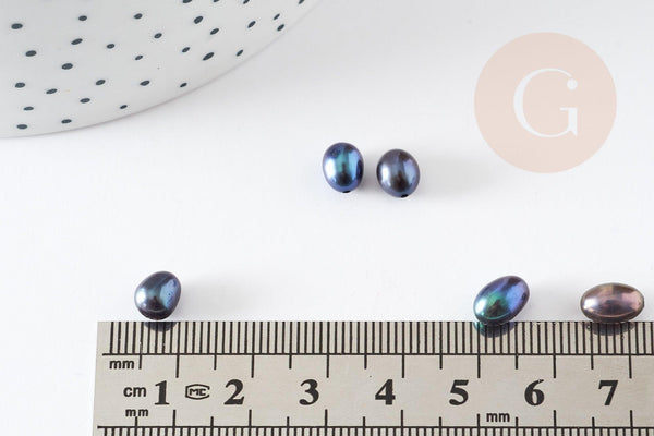 Perle naturelle noire, perle percée de culture, perle d'eau douce,7mm, x1 (G0348)