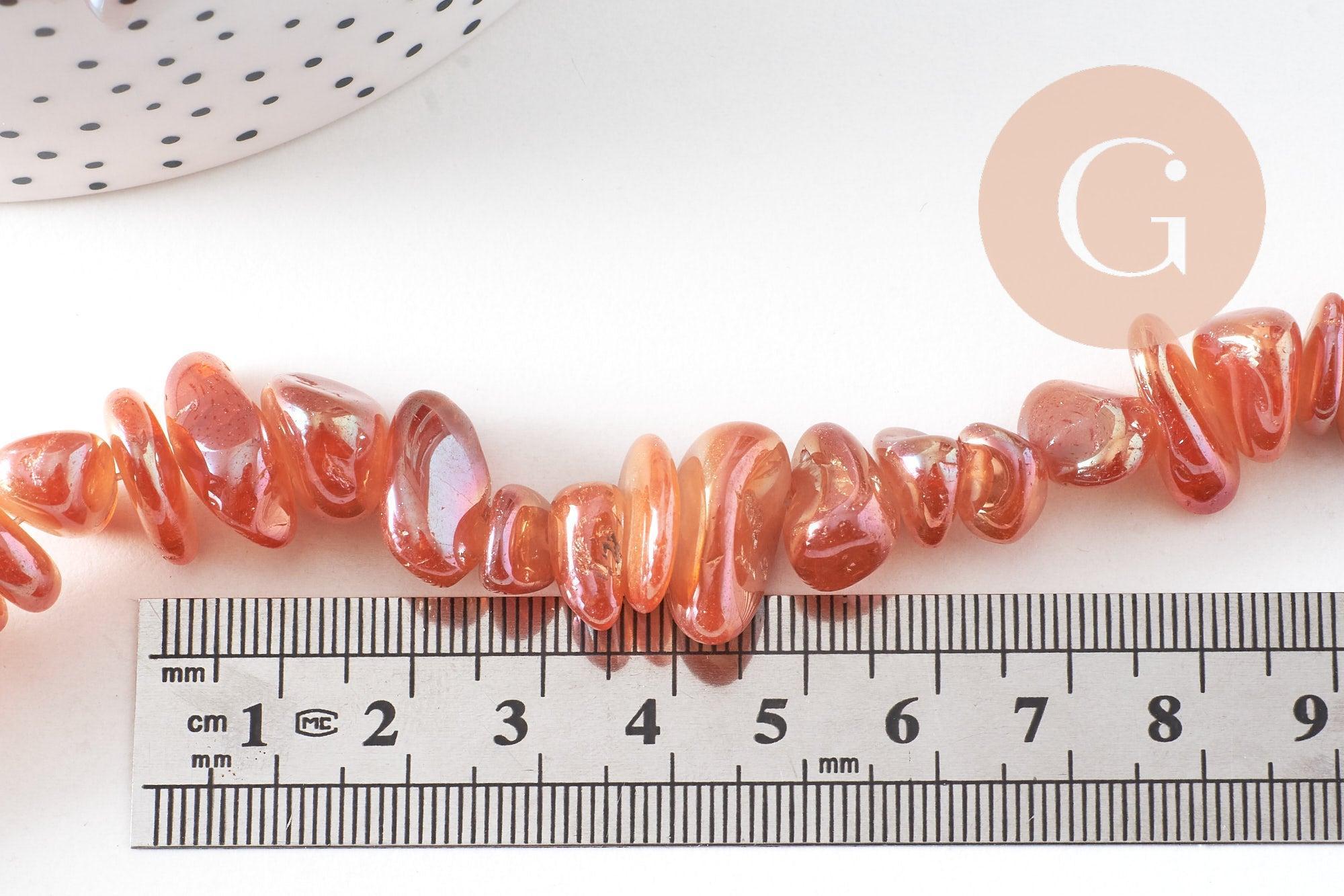 Perle nuggets quartz orange irisé, perle quartz naturel, 10-23mm, fil de 37cm, x1 (G5885)