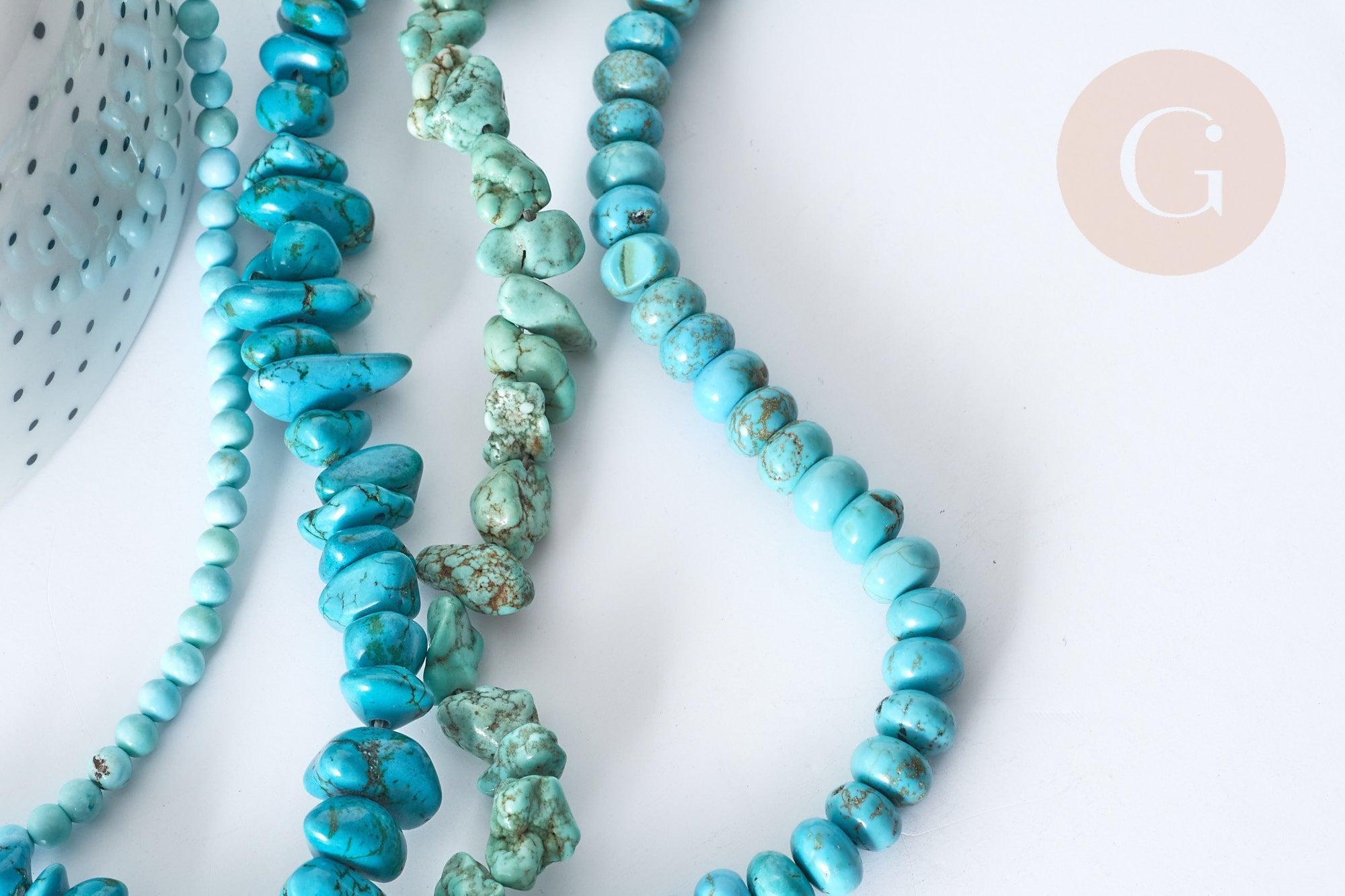 Perle nuggets rondelle Howlite teintée turquoise foncé naturelle 5-30mm,fil de 40cm x1 (G8194)