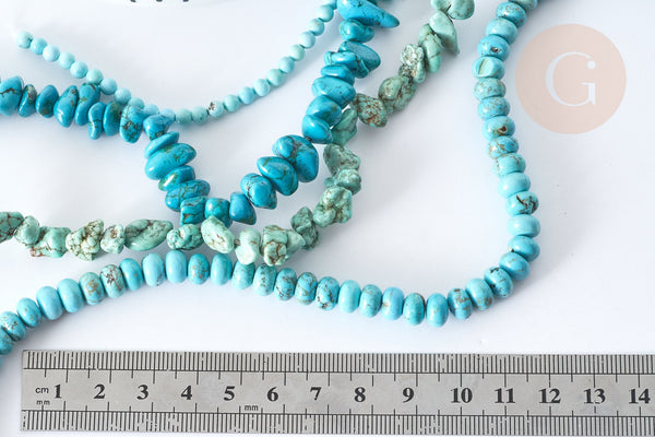 Perle nuggets rondelle Howlite teintée turquoise foncé naturelle 5-30mm,fil de 40cm x1 (G8194)
