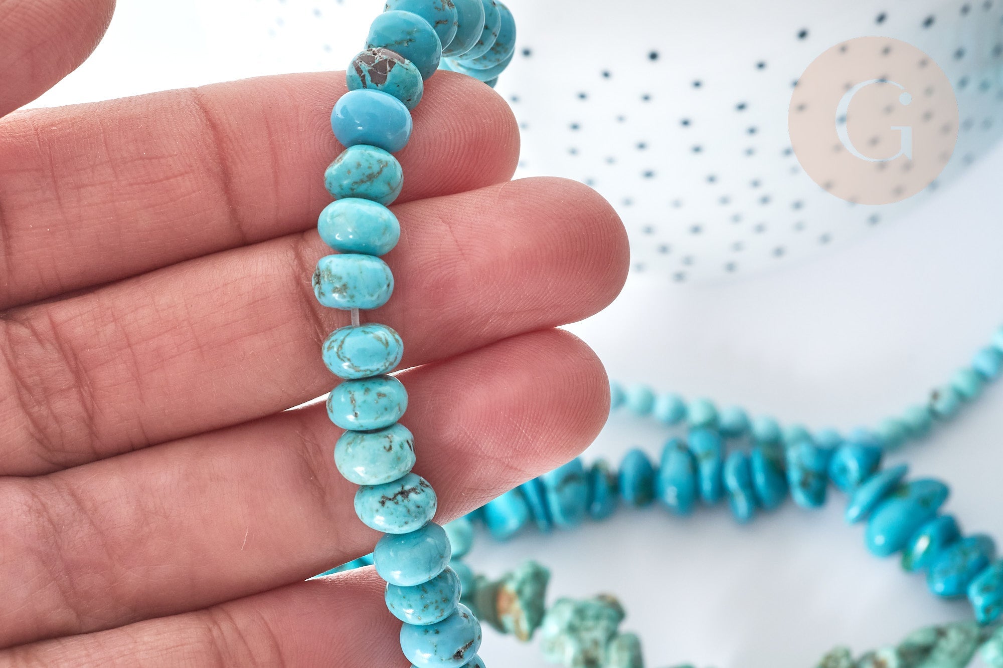 Perle nuggets rondelle Howlite teintée turquoise foncé naturelle 5-30mm,fil de 40cm x1 (G8194)