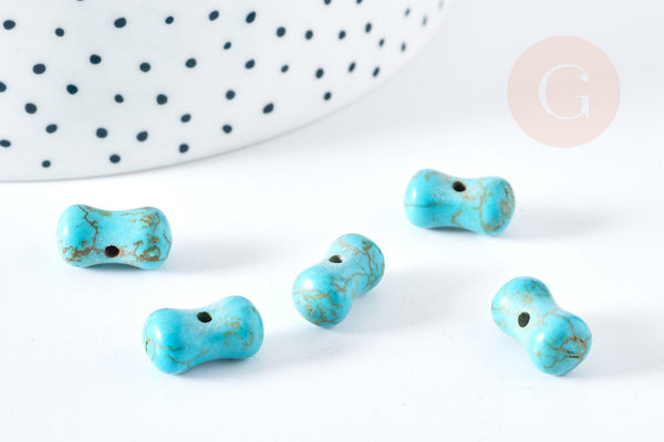 Perle osselet howlite turquoise,howlite naturelle, perle turquoise, perle pierre, 12mm, x5 (G3436)