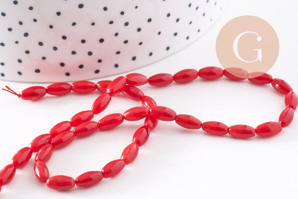 Perle ovale corail rouge,perles corail ,grain de riz,corail rouge,corail naturel, fil 40cm, x1 (G0993)