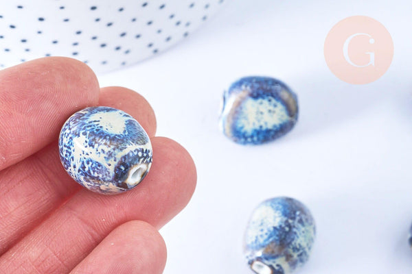 Perle ovale en porcelaine artisanale, des perles en céramique pour des bijoux originaux, 18-21mm, x5 G5467