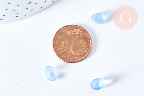 Perle ovale goutte verre imitation jade bleu clair 8.5mm, x10 Perles (G7294)