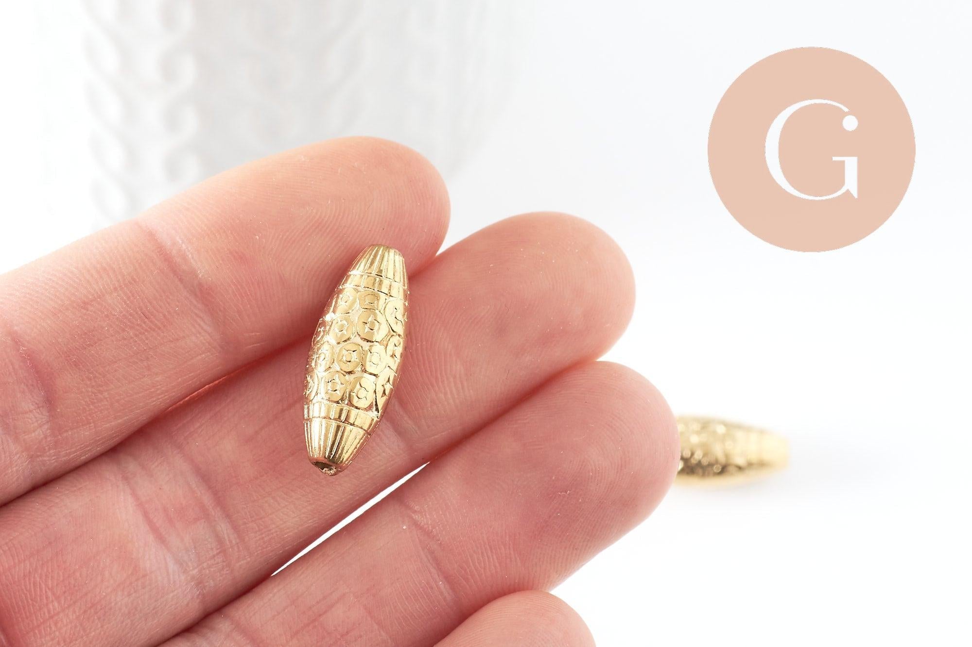 Perle ovale gravée plastique doré 23mm, x5 (G4524)