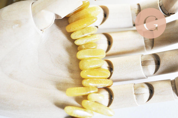 Perle ovale jade jaune topaze, pierre précieuse et naturelle, pierre roulée, 13-22mm, fil 40cm, x1 (G1114)