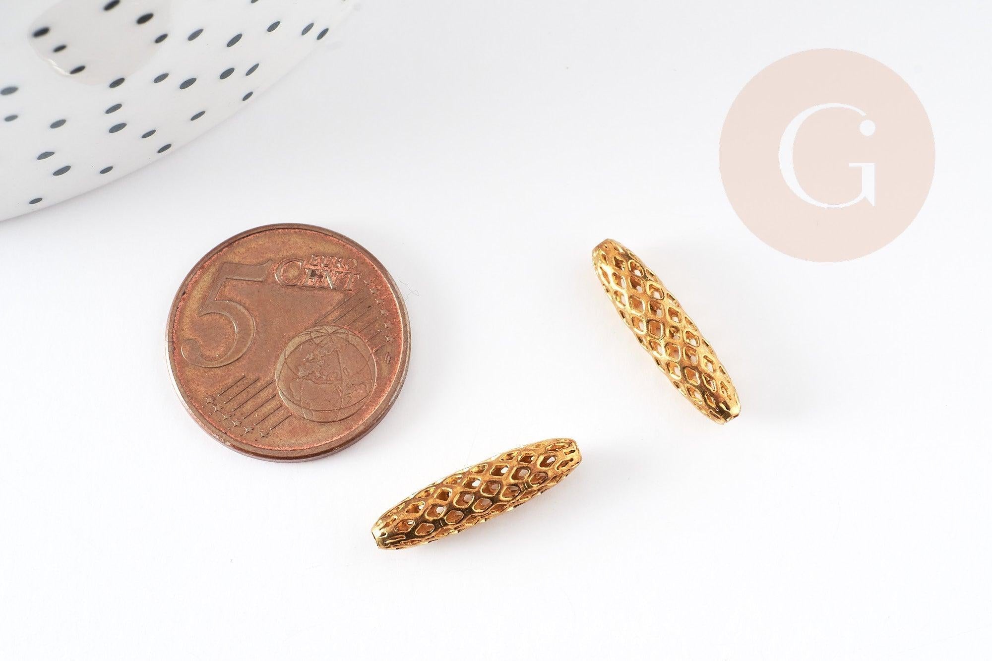 Perle ovale laiton brut,perle dentelle dorée 19mm x 5mm, création bijoux laiton brut, x5 G4883