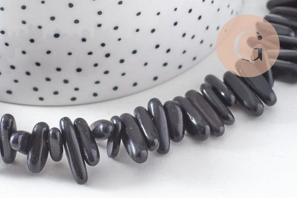 Perle ovale pierre noire, pierre précieuse, pierre naturelle, pierre roulée,13-22mm, x1 (G1477)